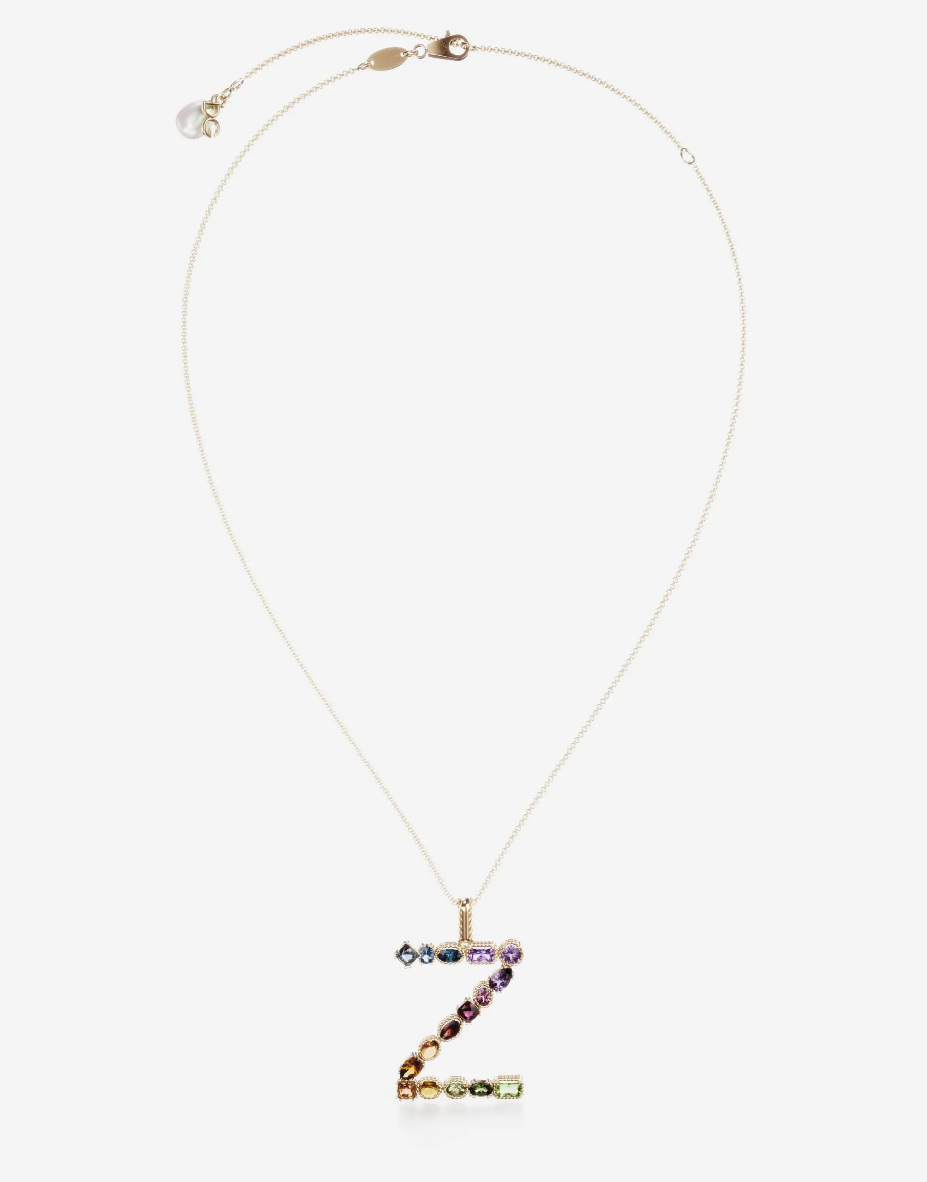 Rainbow alphabet Z pendant in yellow gold with multicolor fine gems