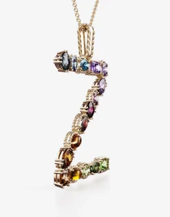 Rainbow alphabet Z pendant in yellow gold with multicolor fine gems