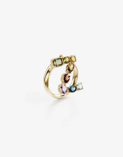 Rainbow alphabet Z ring in yellow gold with multicolor fine gems