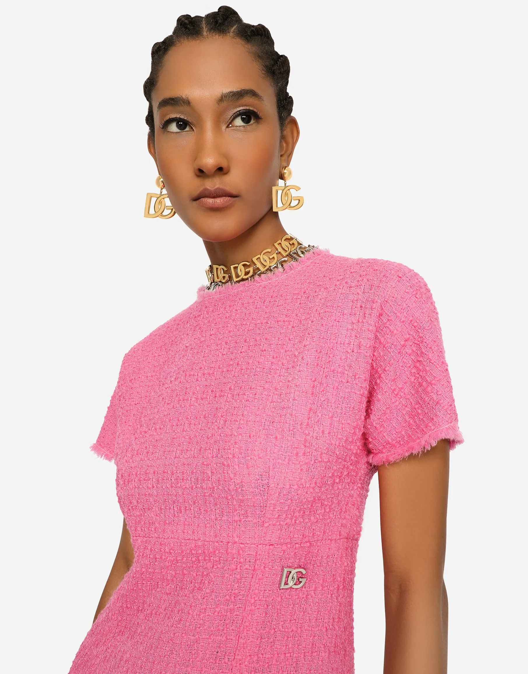 Raschel tweed calf-length dress with DG logo