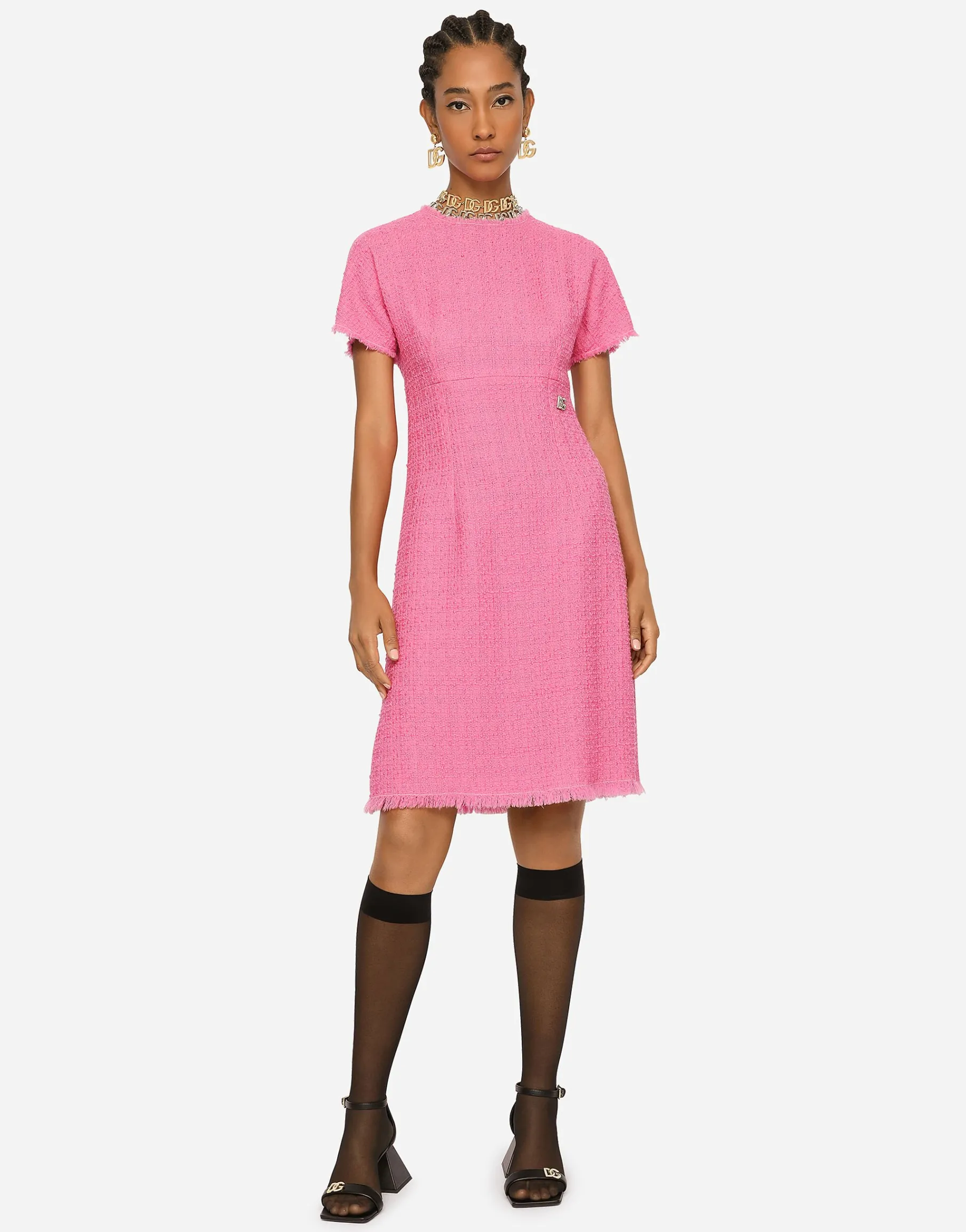 Raschel tweed calf-length dress with DG logo