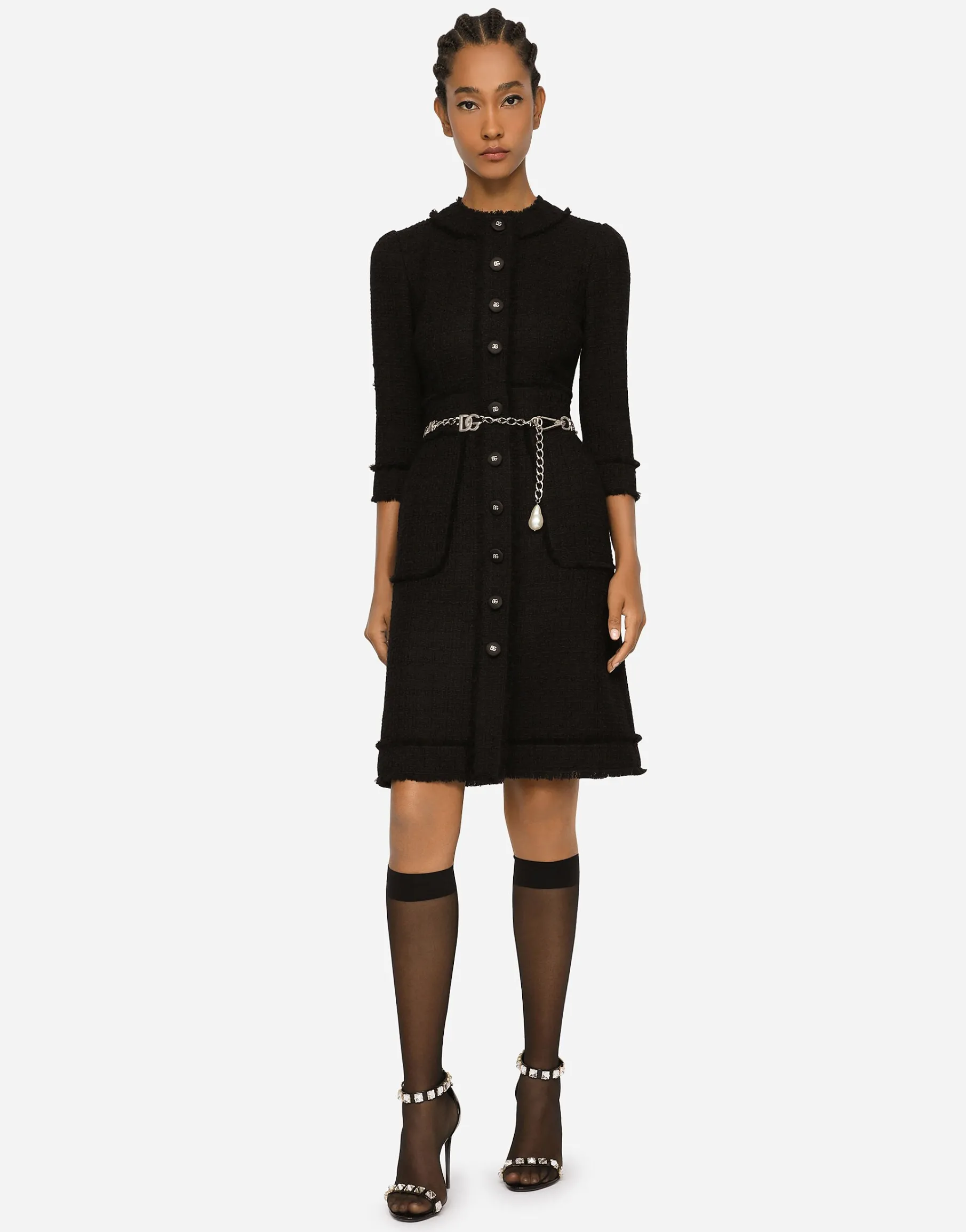 Raschel tweed midi dress
