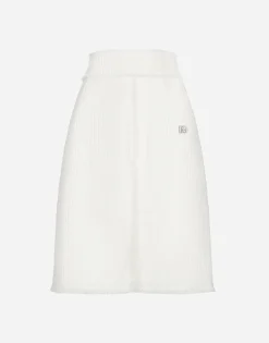 Raschel tweed midi skirt with central slit