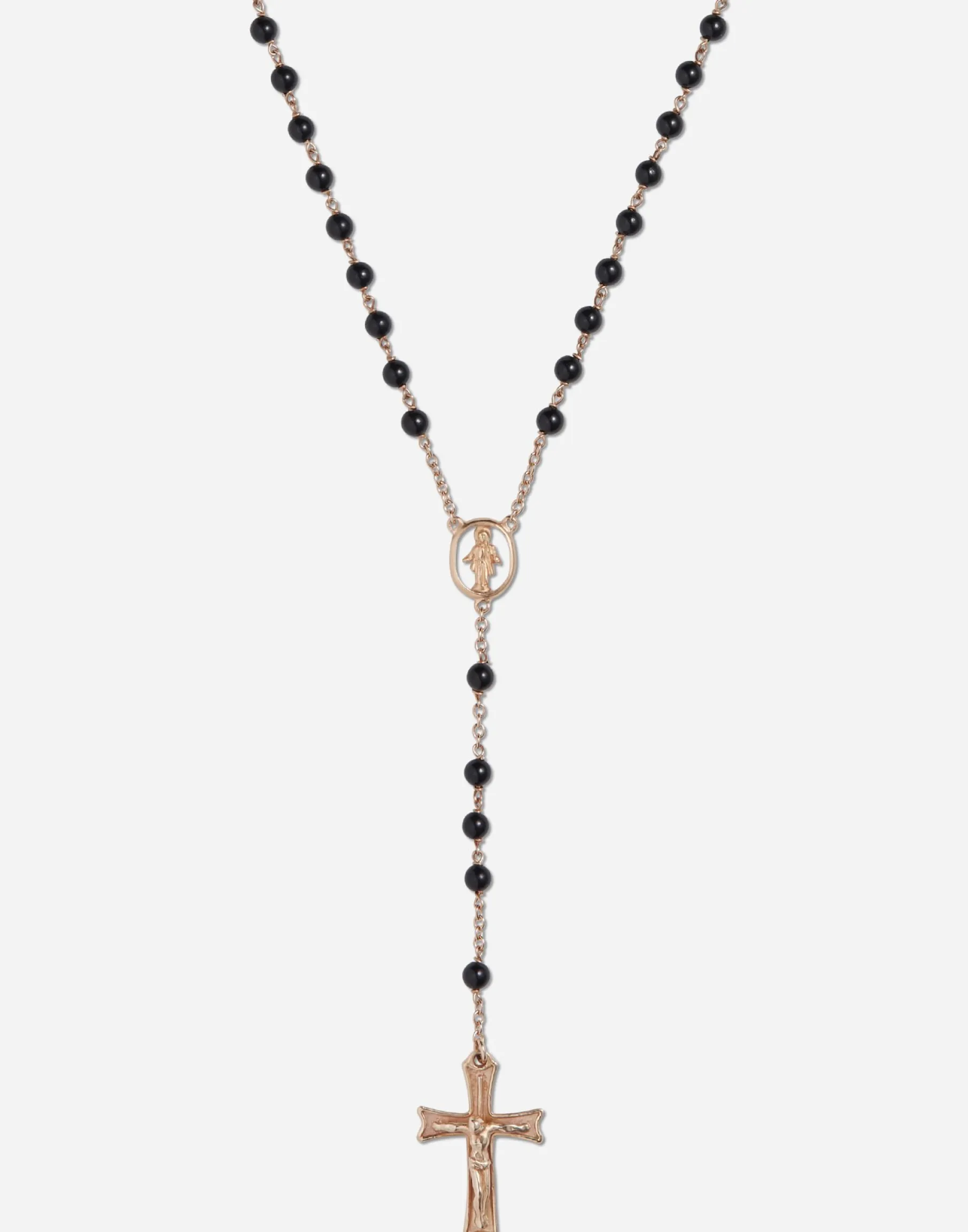 Red gold Devotion rosary necklace with black jade spheres