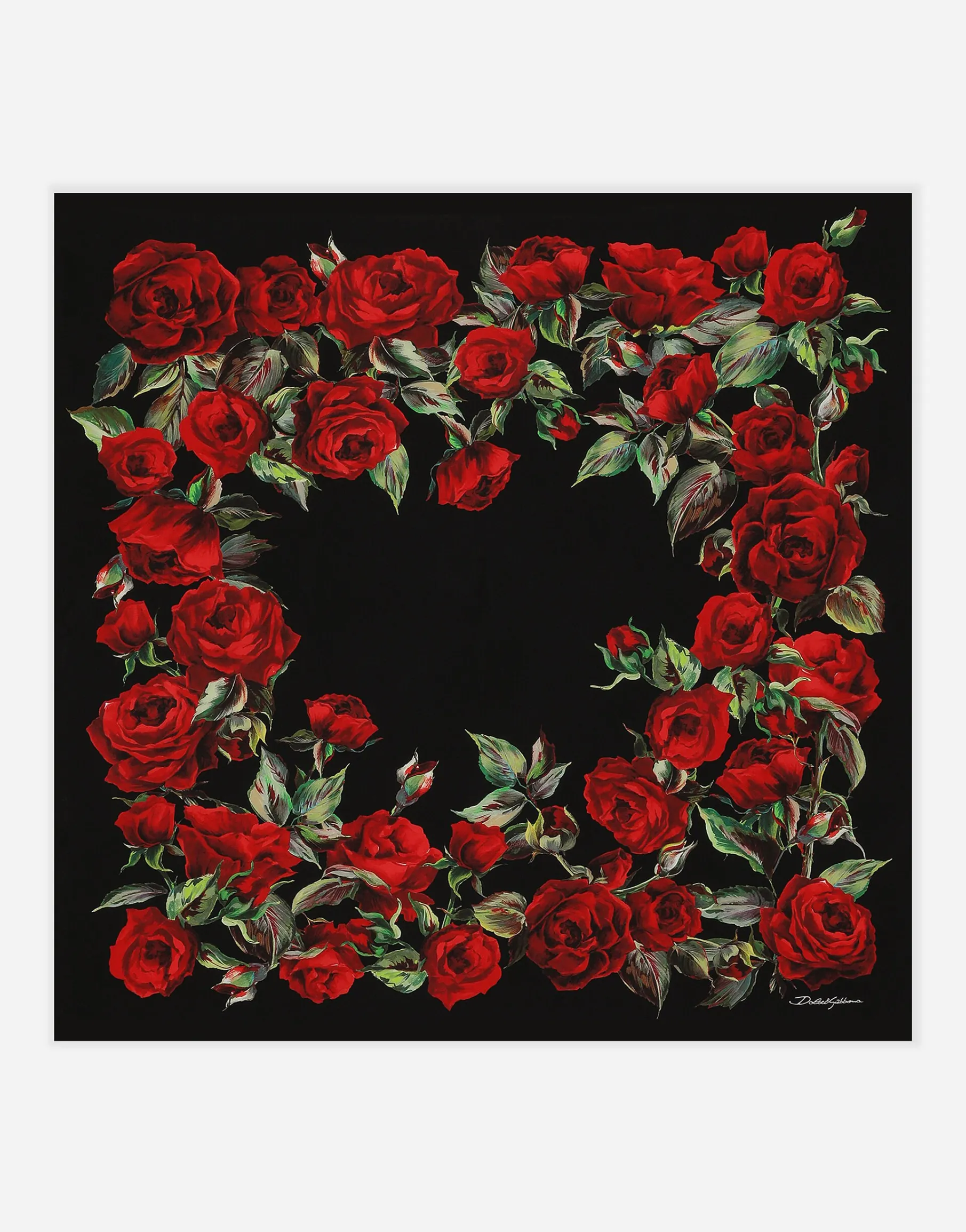 Red rose-print silk twill foulard (90x90)