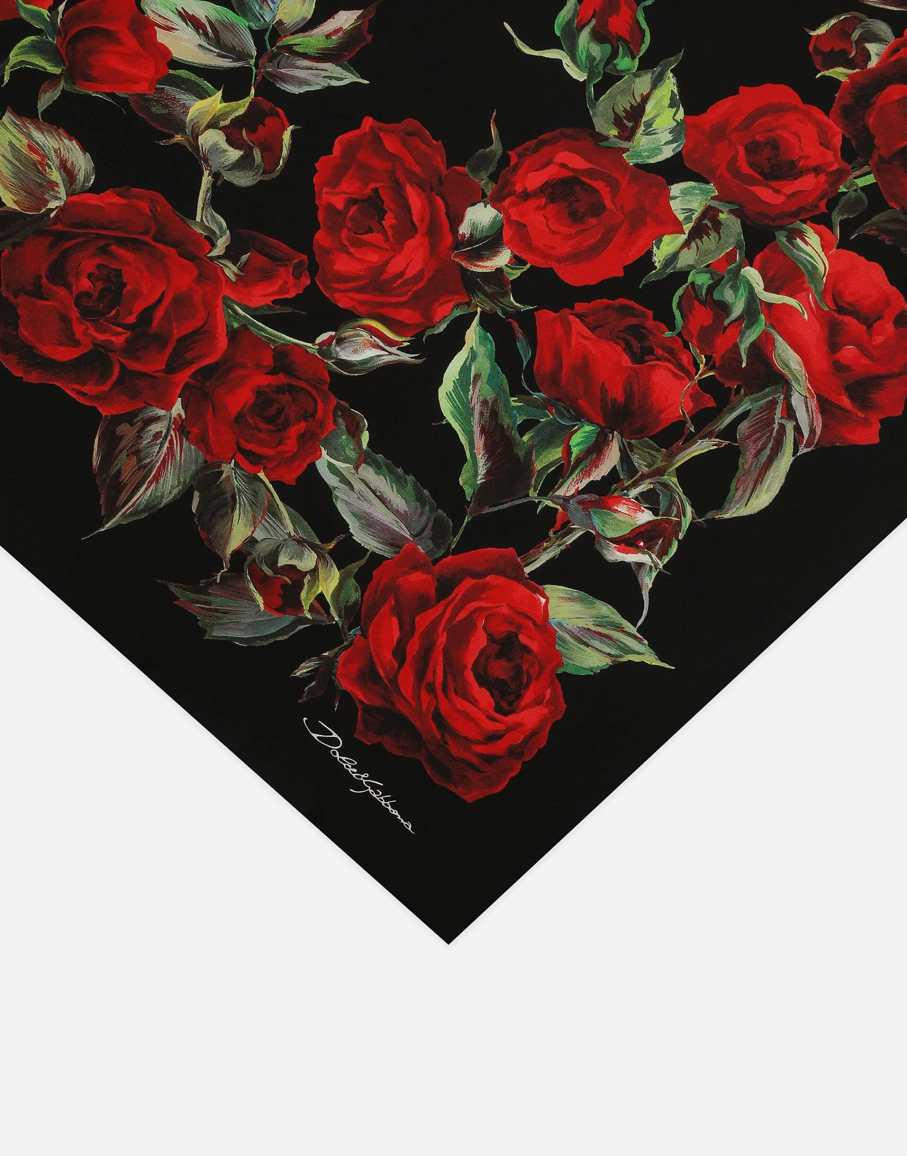 Red rose-print silk twill foulard (90x90)