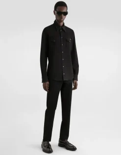 Regular-fit black wash stretch jeans