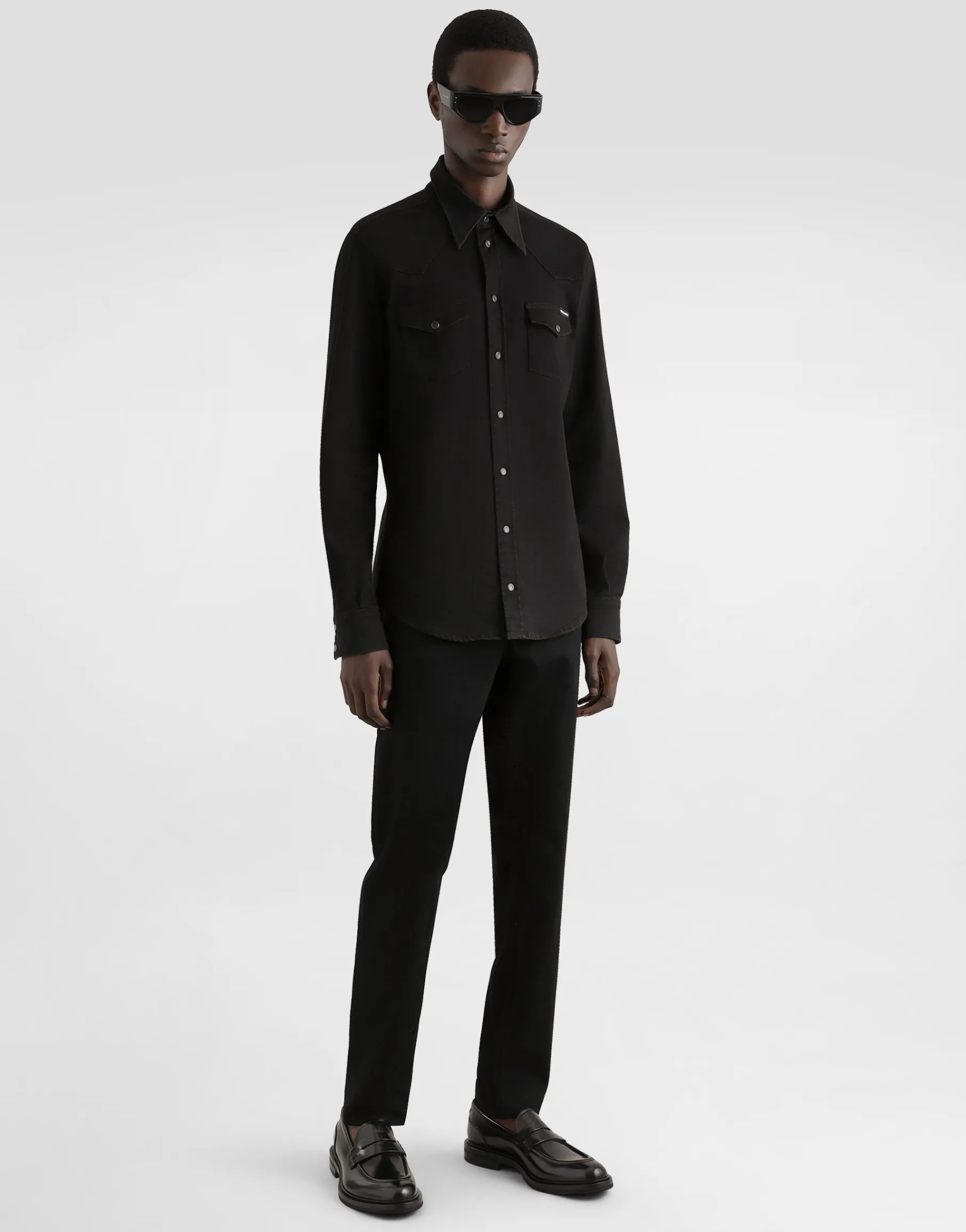 Regular-fit black wash stretch jeans