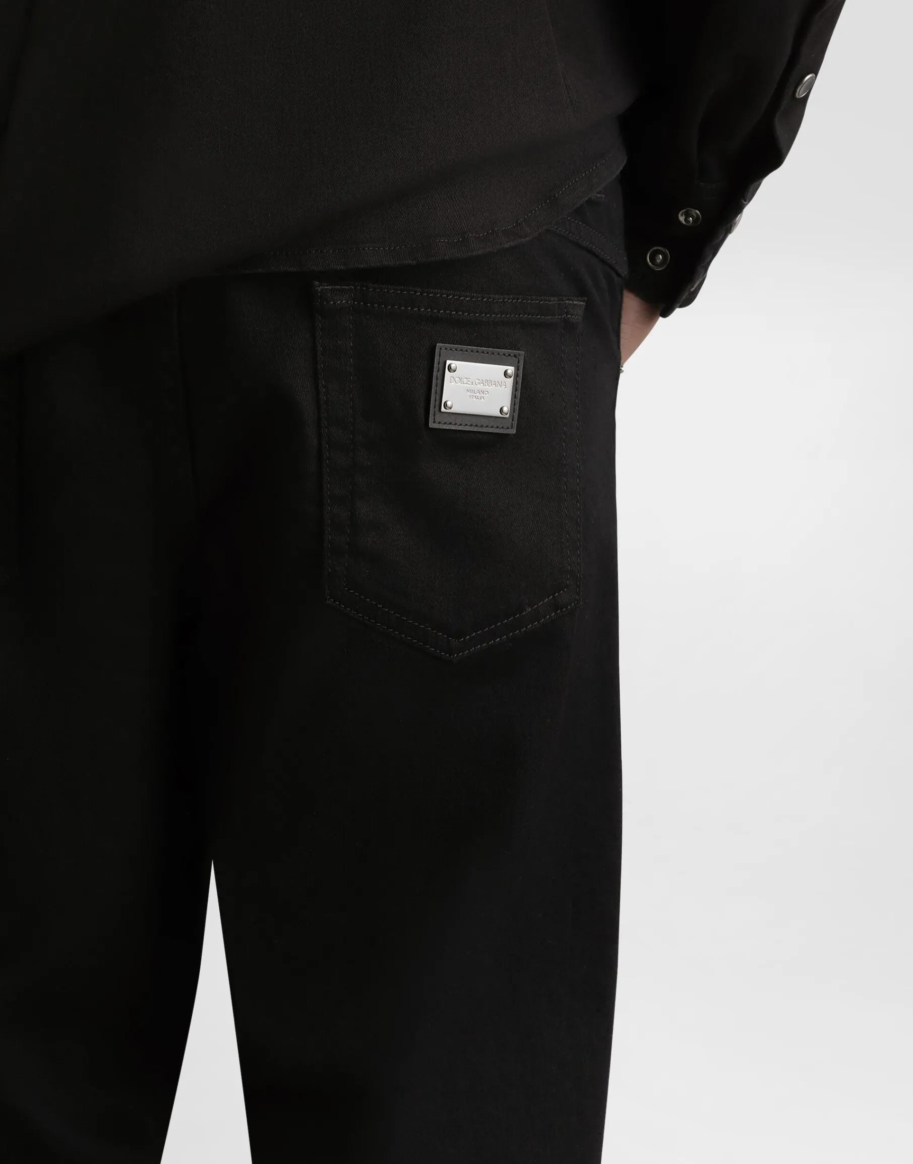 Regular-fit black wash stretch jeans