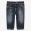 Regular-fit dark blue wash stretch jeans