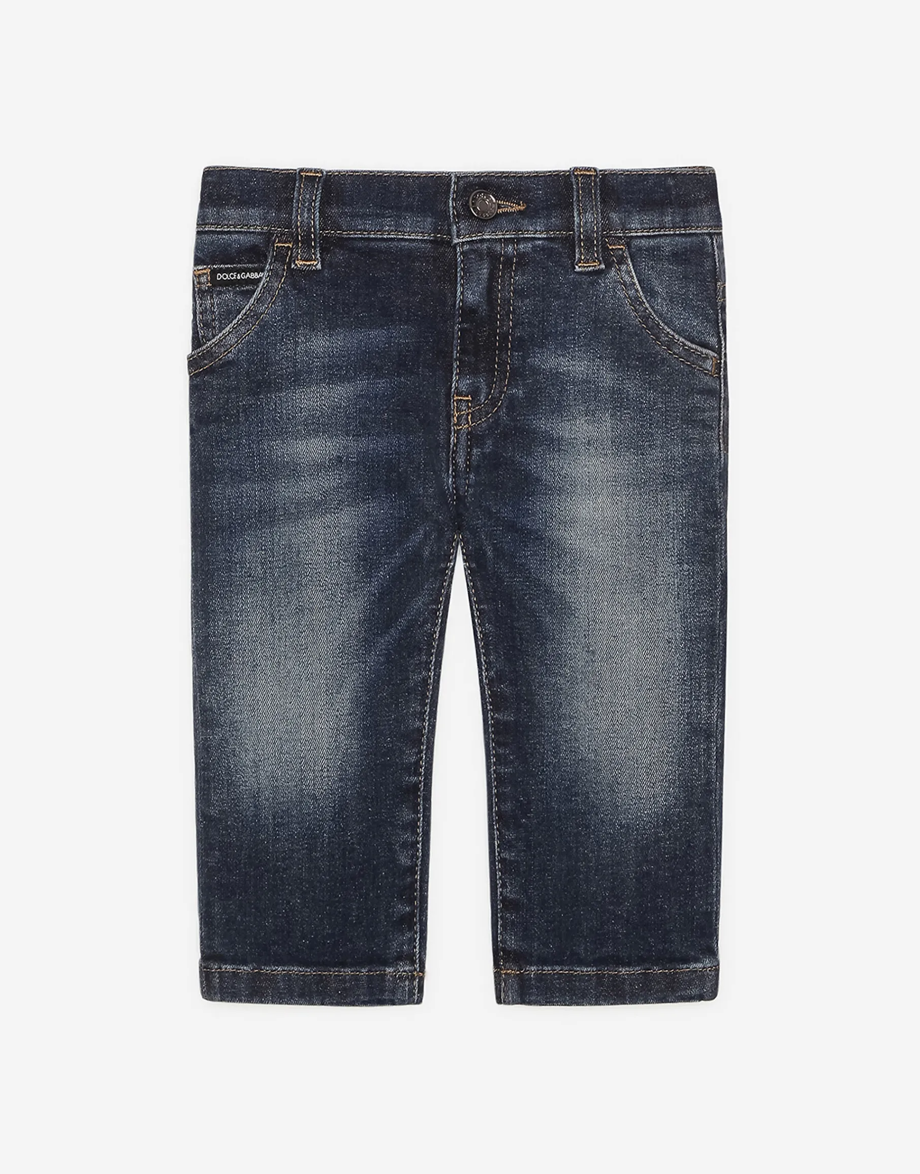 Regular-fit dark blue wash stretch jeans