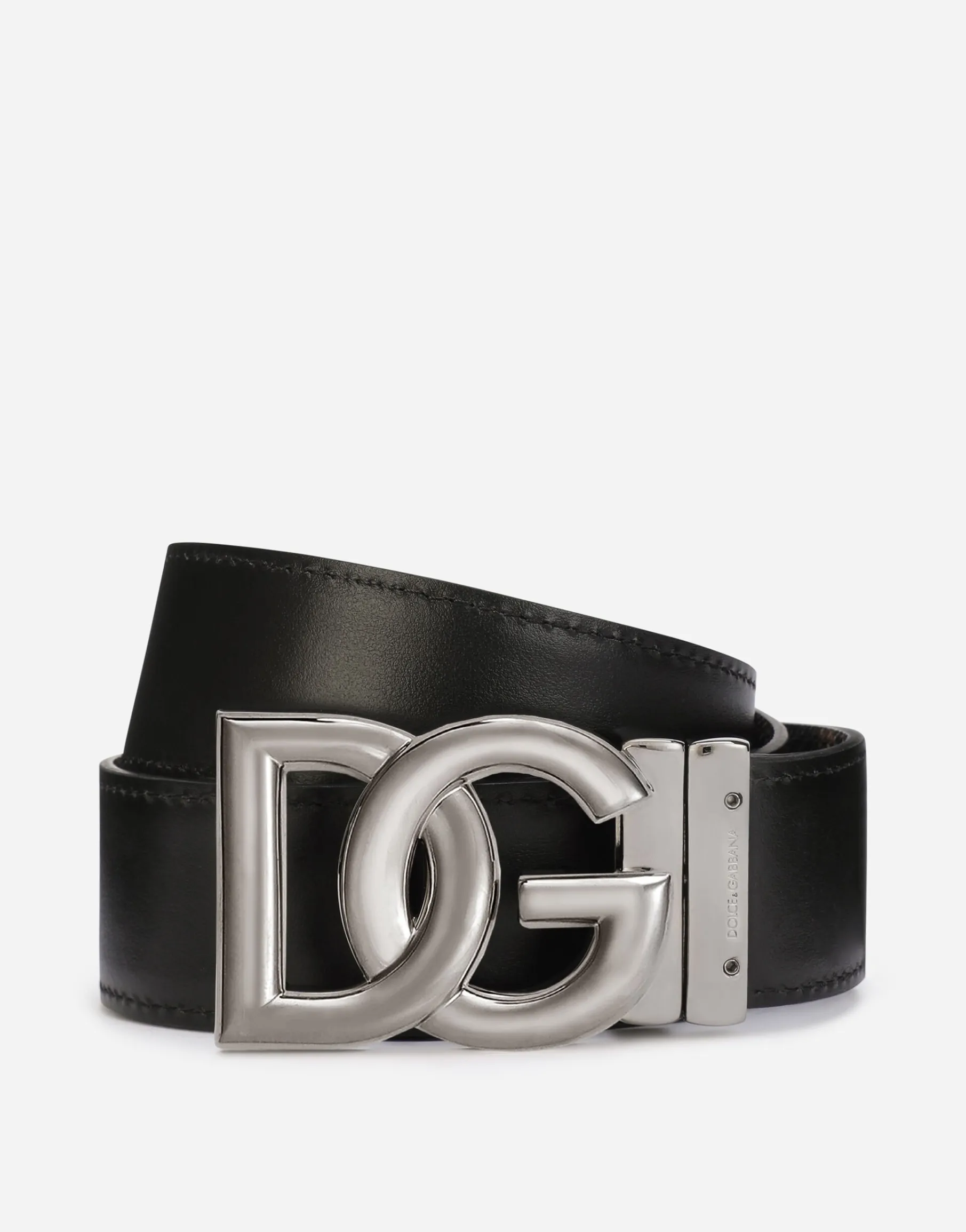 Reversible leopard-print calfskin belt