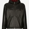 Reversible stretch wool and leather jacket