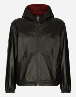 Reversible stretch wool and leather jacket