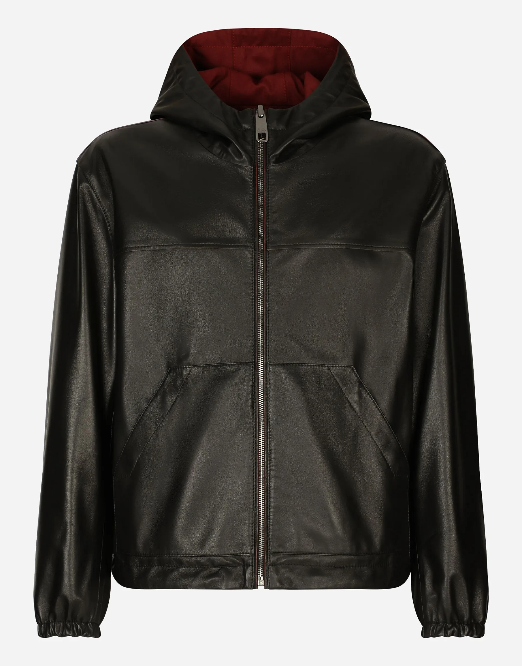 Reversible stretch wool and leather jacket