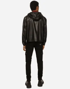 Reversible stretch wool and leather jacket