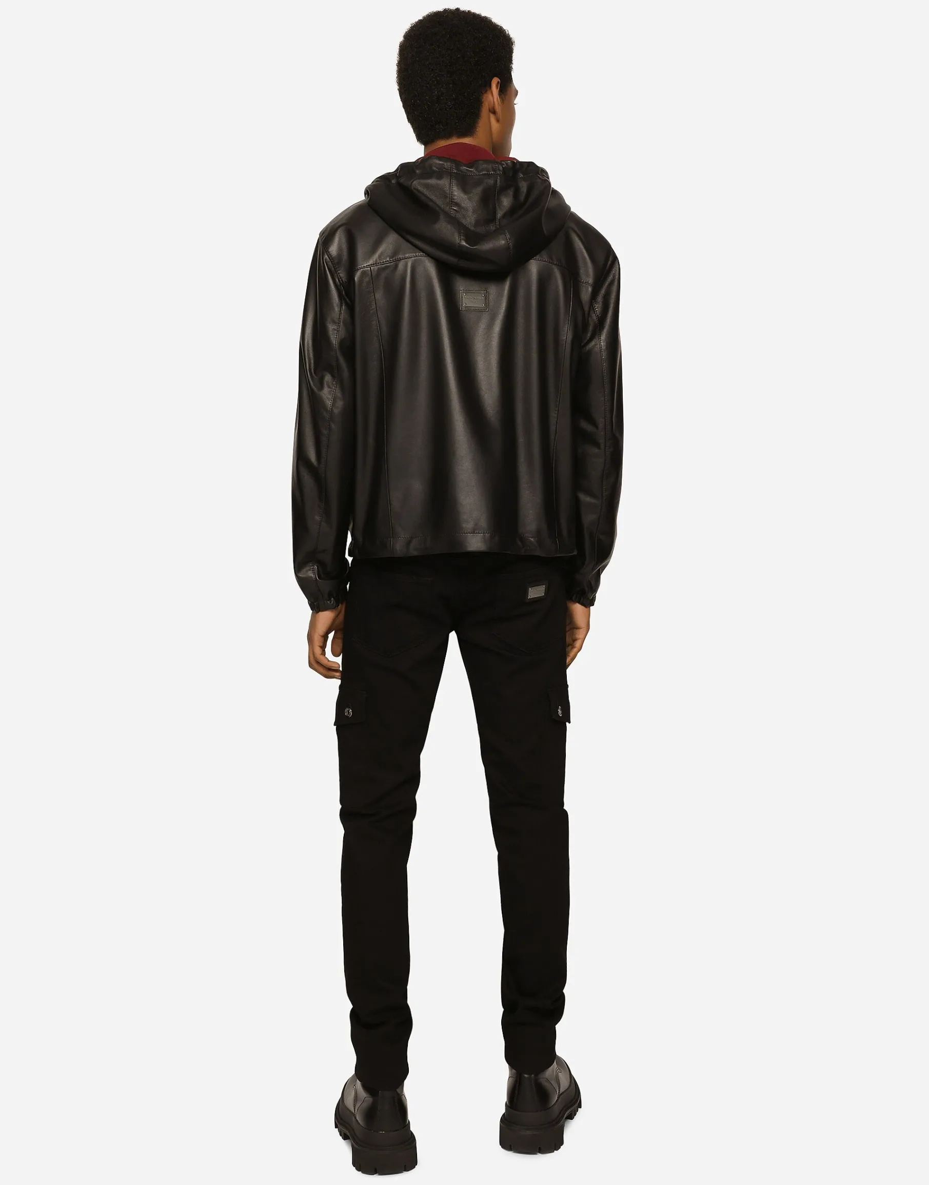 Reversible stretch wool and leather jacket