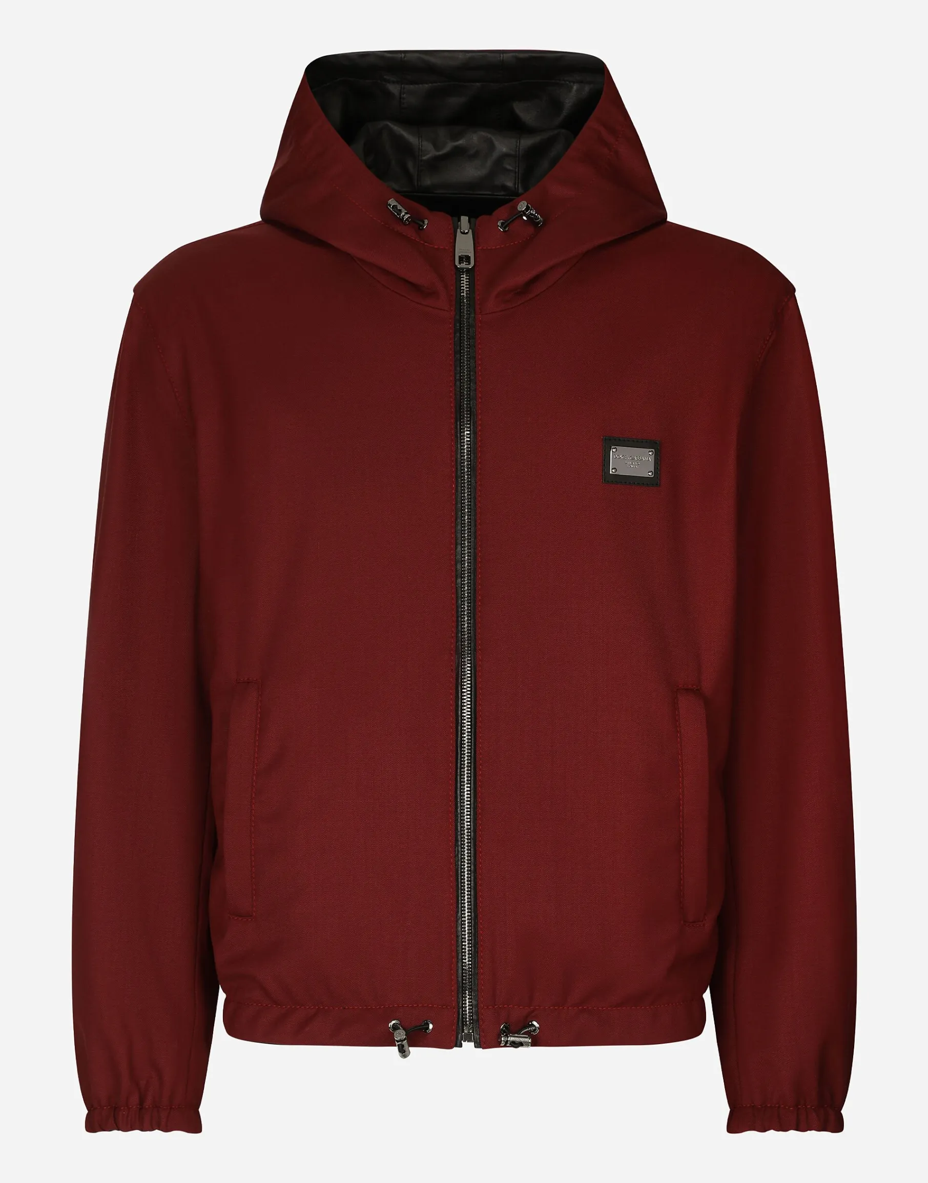 Reversible stretch wool and leather jacket