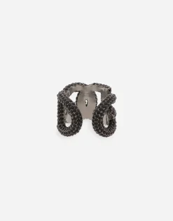 Rhinestone-detailed logo ring