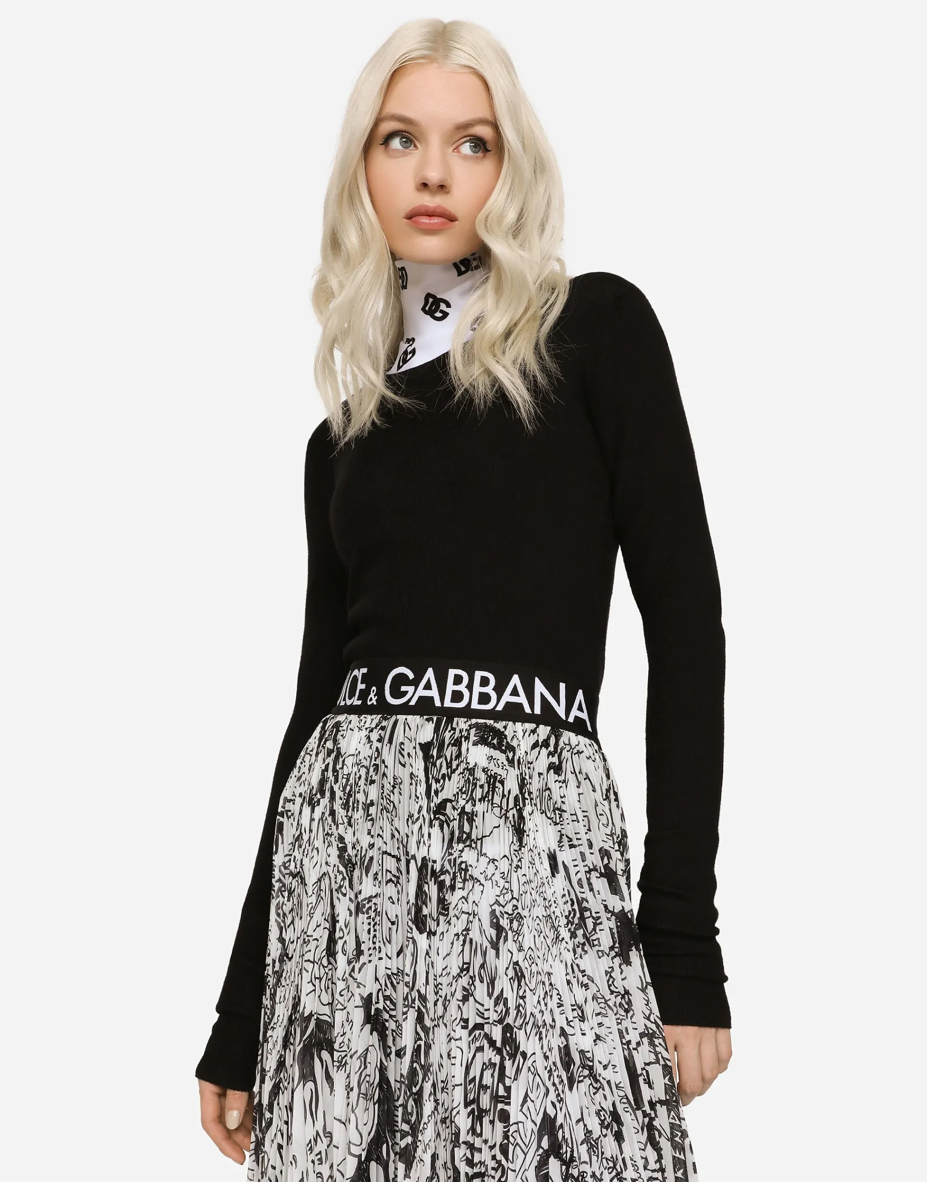 Ribbed cashmere and silk sweater with DG logo