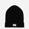 Ribbed knit hat with logo tag