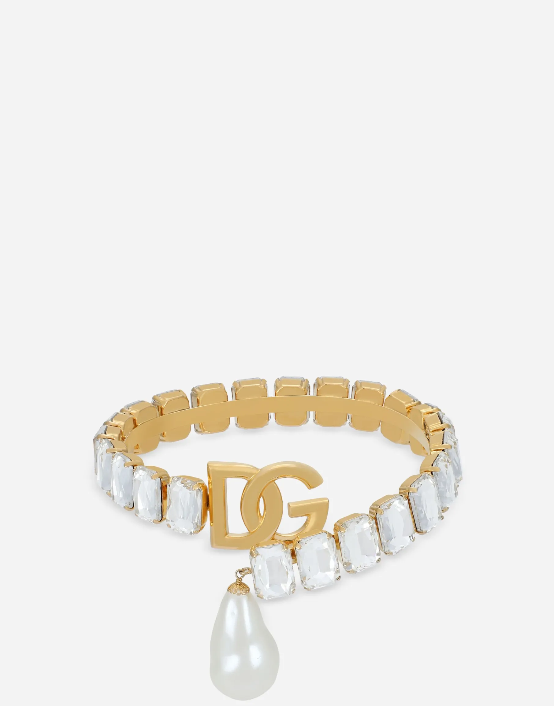 Rigid necklace with pearls, rhinestones and DG logo