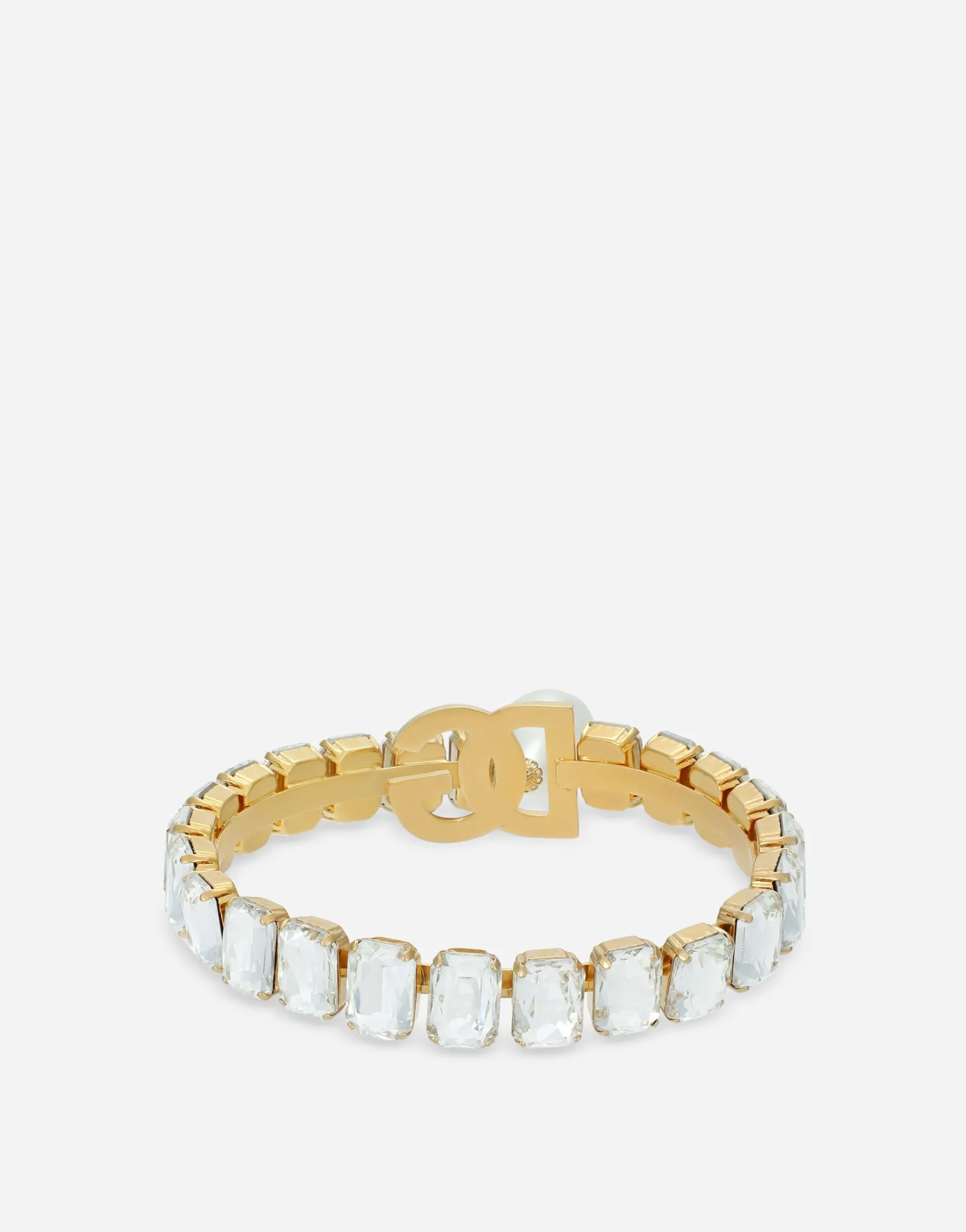 Rigid necklace with pearls, rhinestones and DG logo