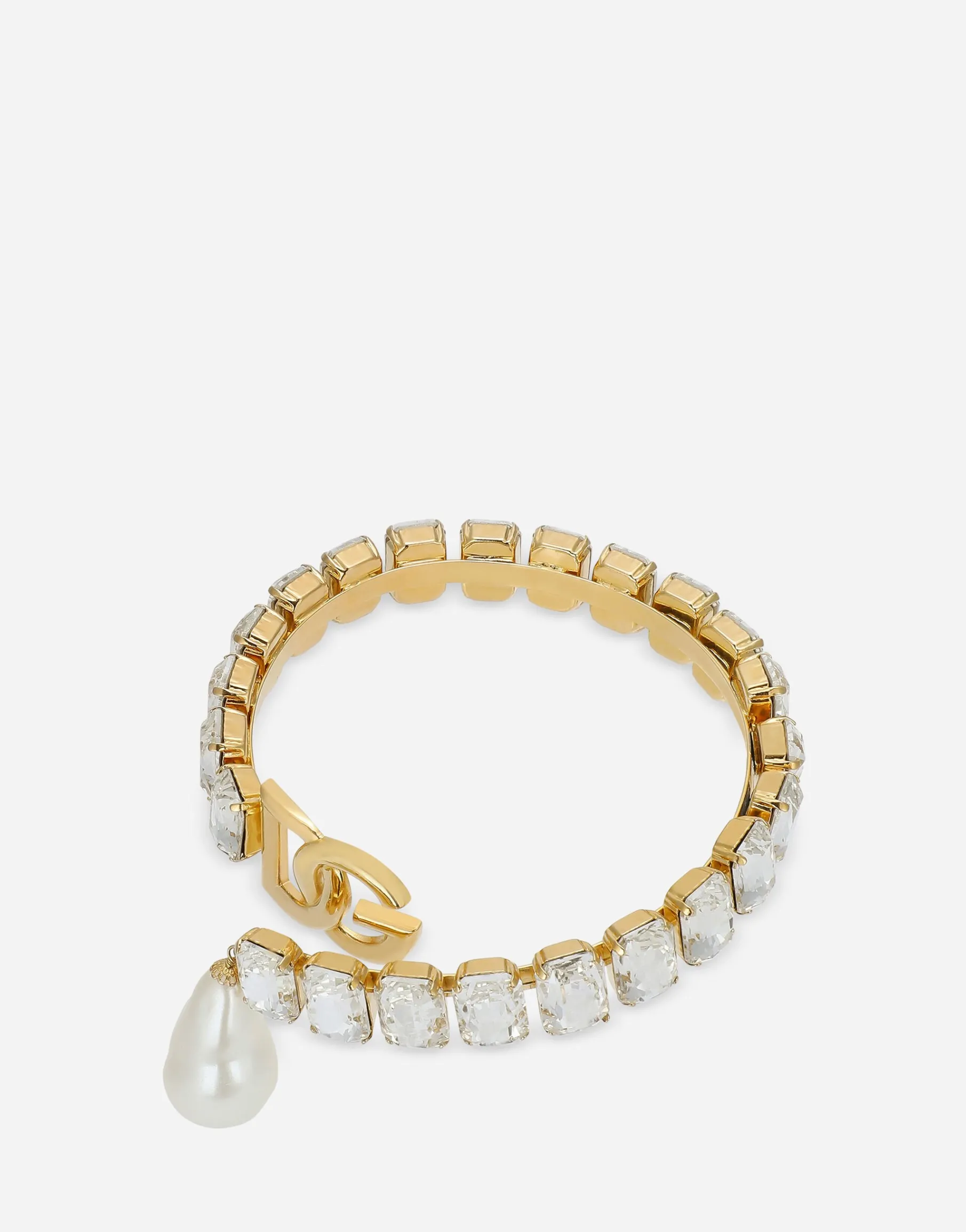 Rigid necklace with pearls, rhinestones and DG logo