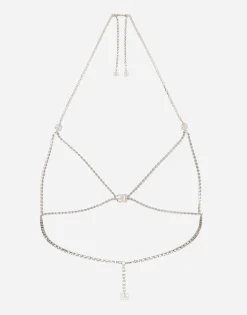Rigid rhinestone-detailed decorative bra with DG logo