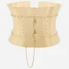 Rigid wide corset belt with padlocks