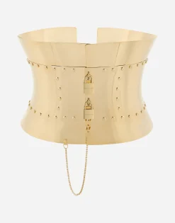 Rigid wide corset belt with padlocks