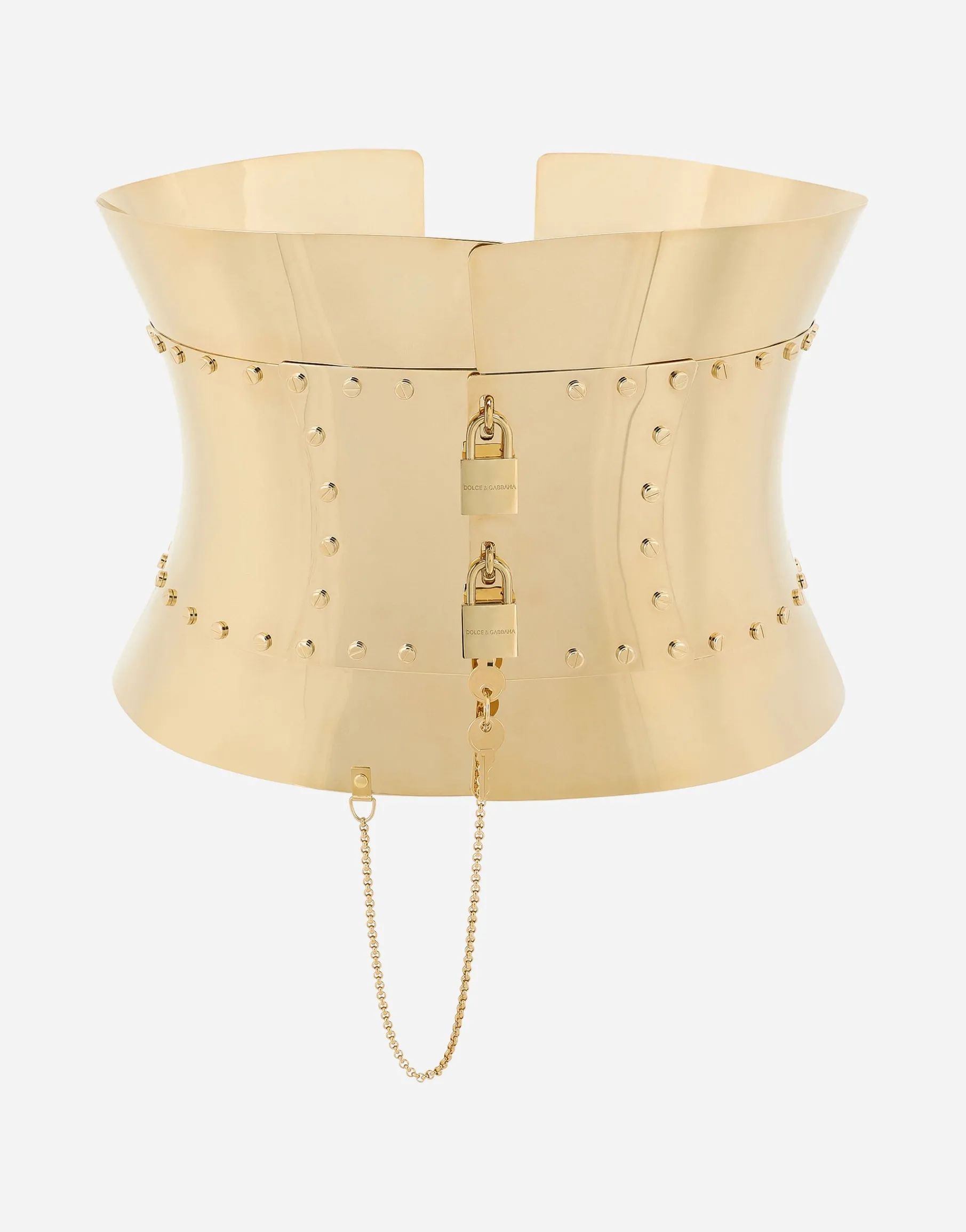 Rigid wide corset belt with padlocks