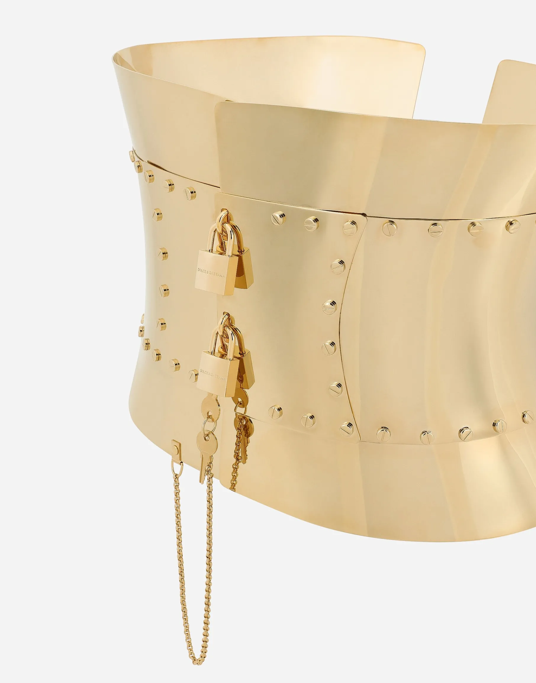 Rigid wide corset belt with padlocks