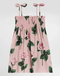 Rose-print poplin dress