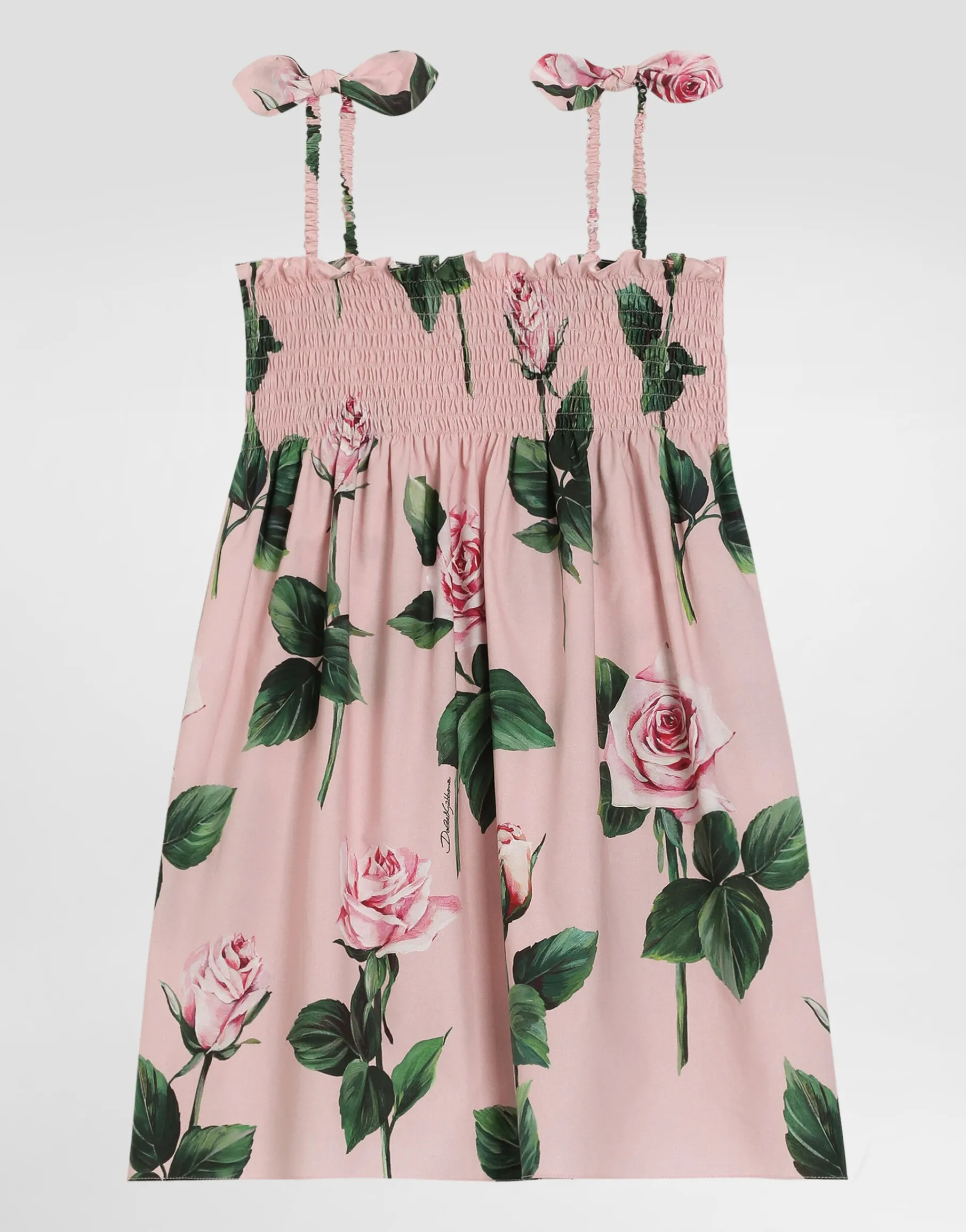 Rose-print poplin dress