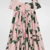 Rose-print poplin dress
