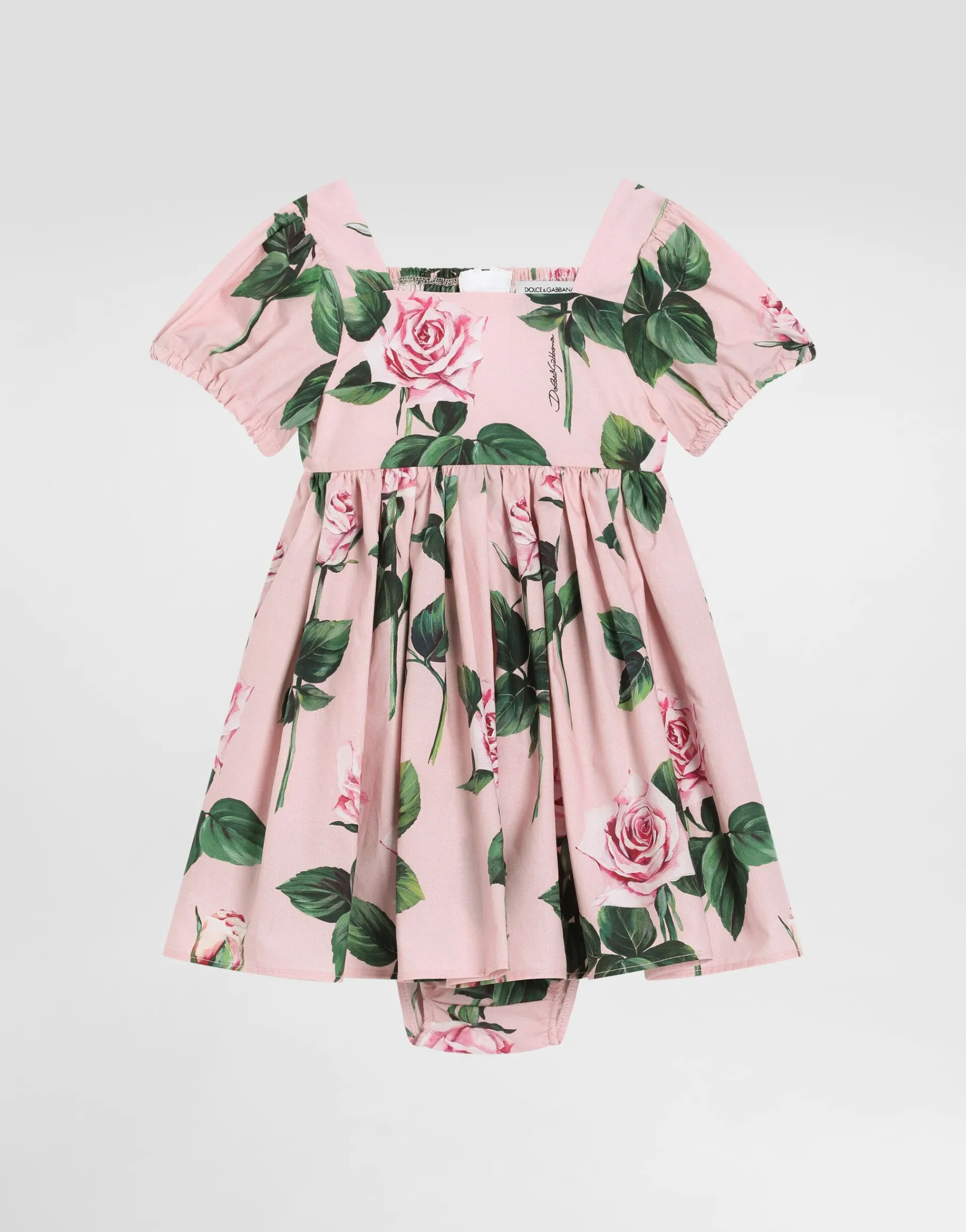Rose-print poplin dress