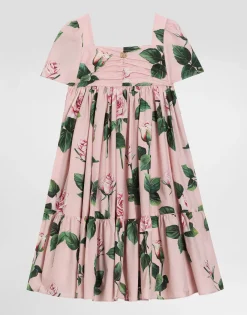 Rose-print poplin dress