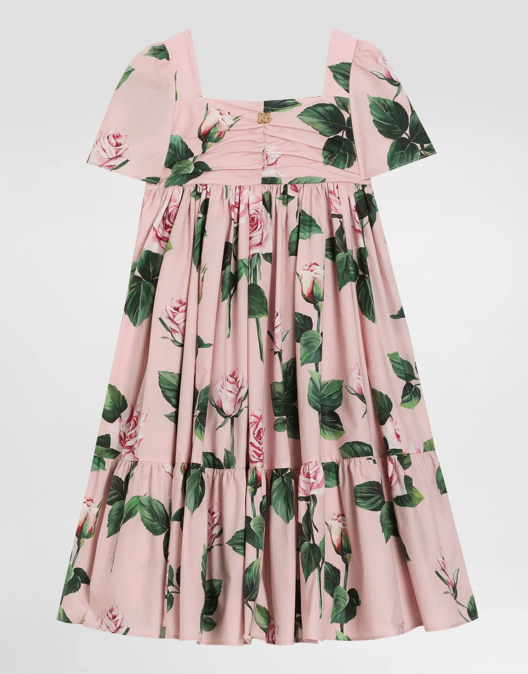 Rose-print poplin dress