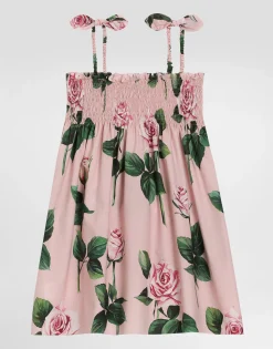 Rose-print poplin dress