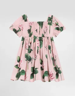 Rose-print poplin dress