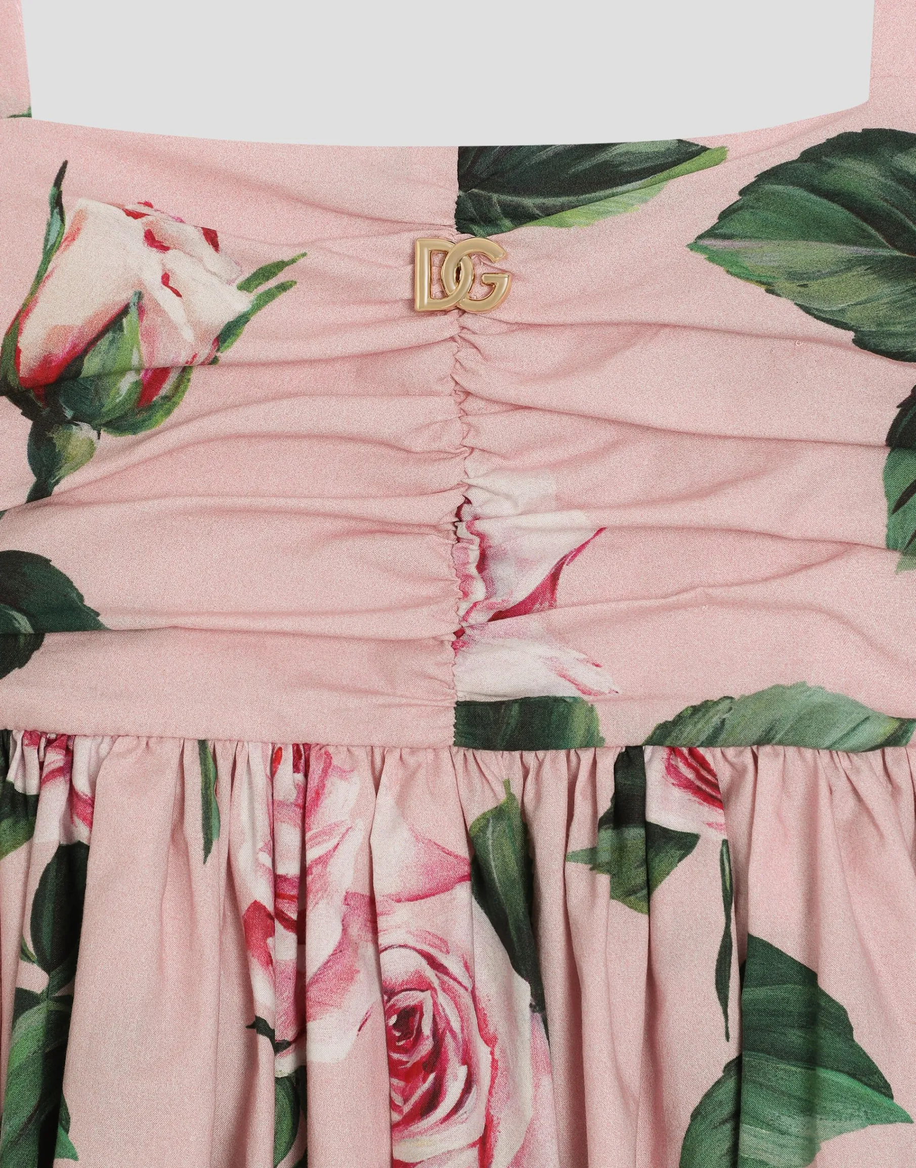 Rose-print poplin dress