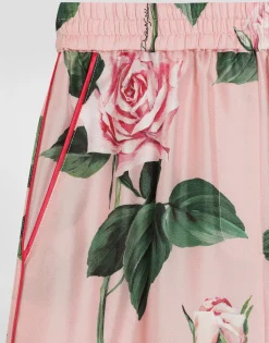 Rose-print twill pajama pants
