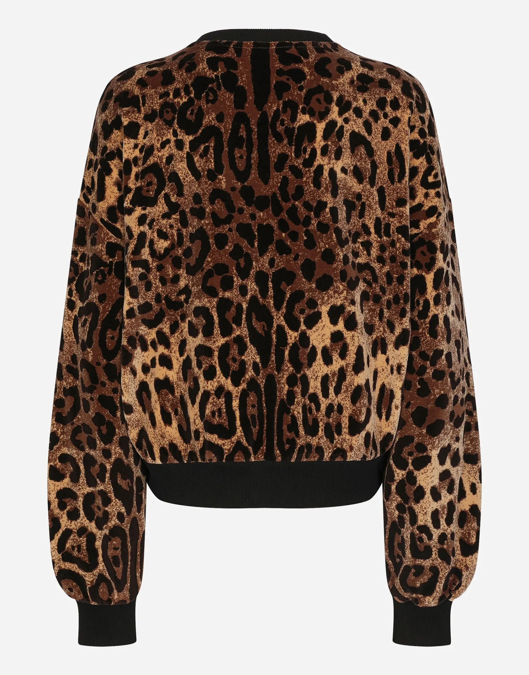 Round-neck chenille sweatshirt with jacquard leopard design