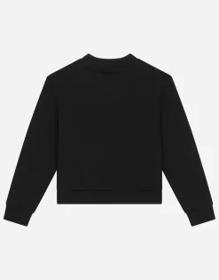 Round-neck jersey sweatshirt with flocked print