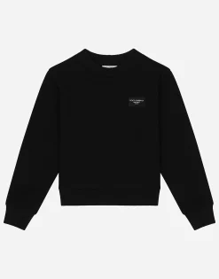 Round-neck jersey with logo tag