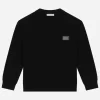 Round-neck knit pullover with logo tag