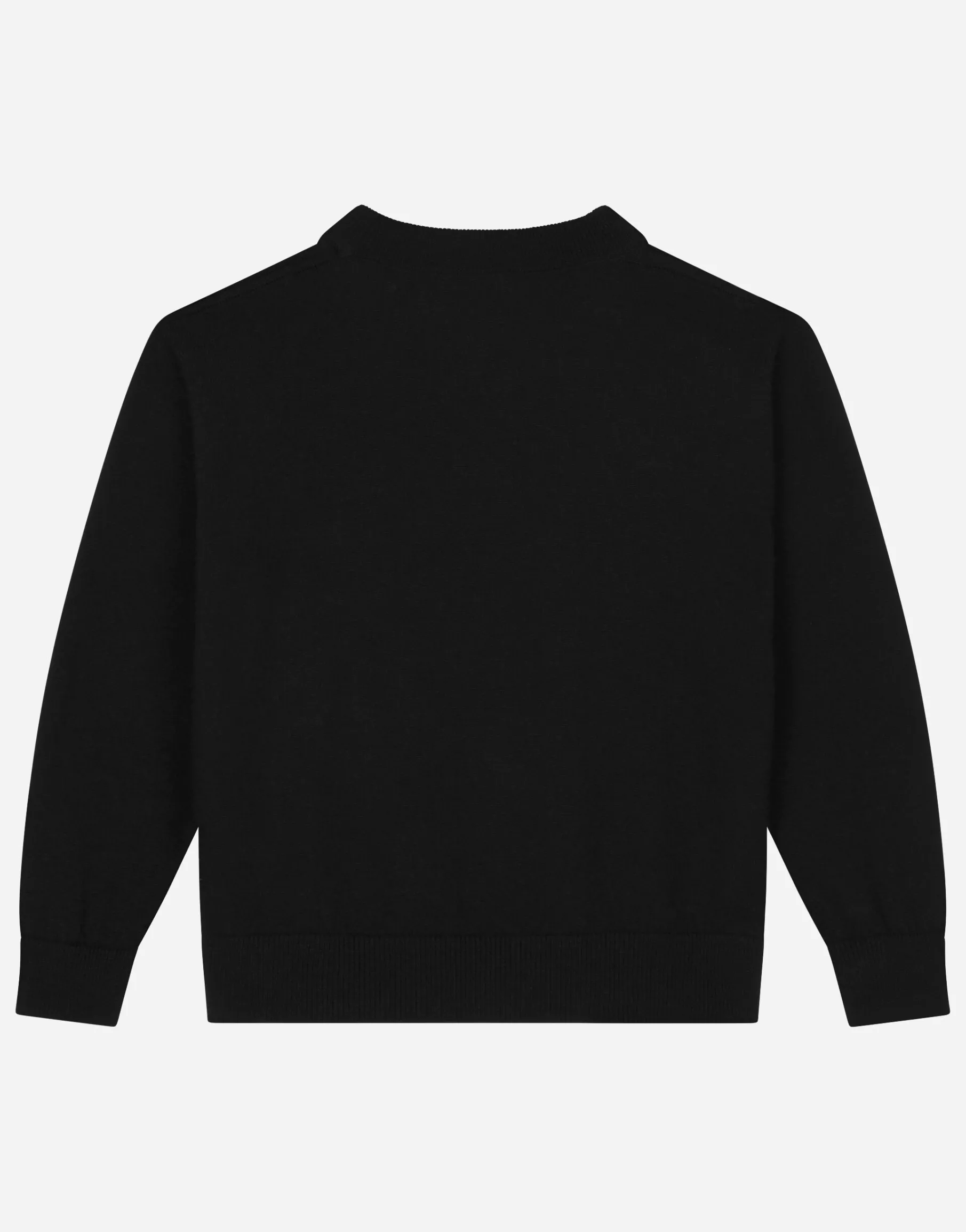 Round-neck plain knit sweater with logo tag