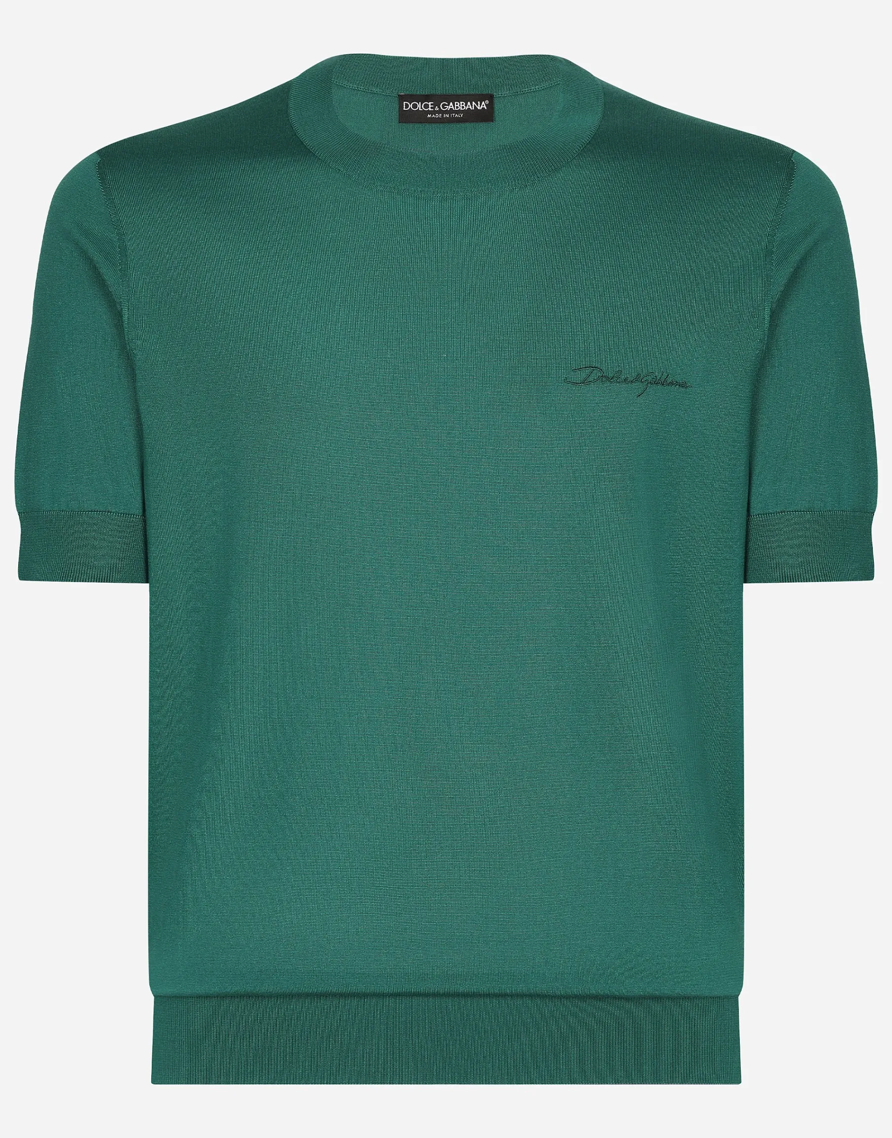 Round-neck silk sweater with Dolce&Gabbana logo