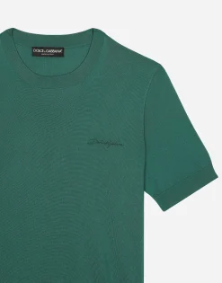 Round-neck silk sweater with Dolce&Gabbana logo